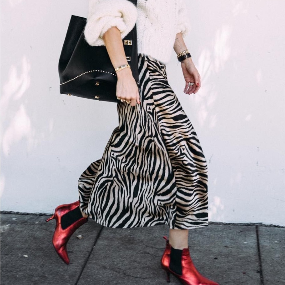 Anine Bing Silk Zebra Midi Skirt
